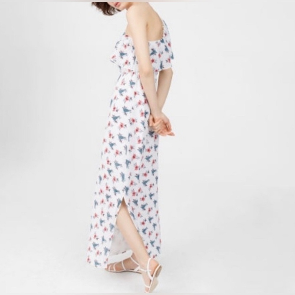 Club Monaco Silk Floral Ruffle One Shoulder White Maxi Kellbee Dress Size 0